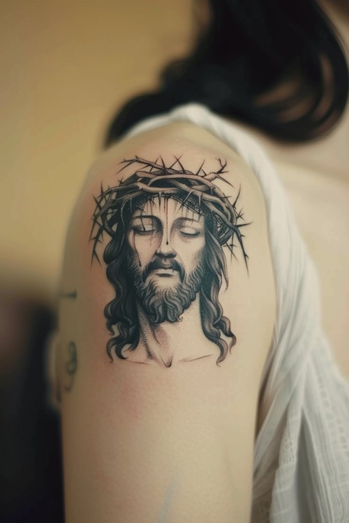 Jesus Tattoo on Shoulder