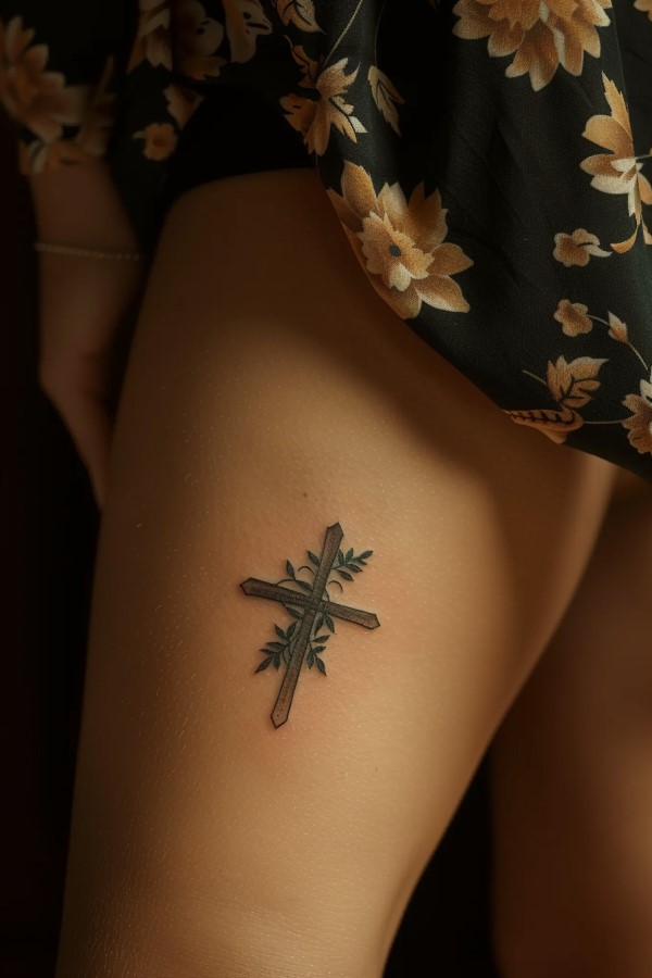 Cross Tattoo Woman Leg
