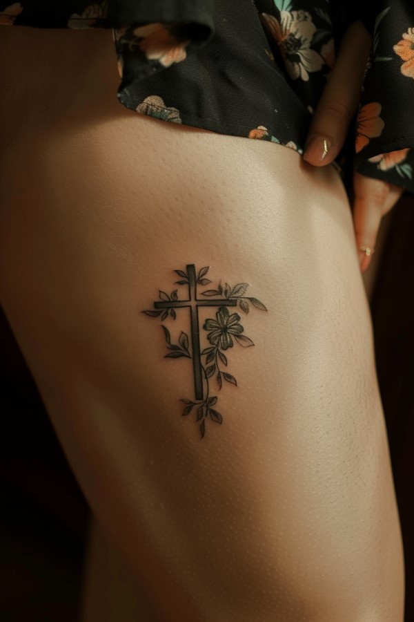 cross tattoo on woman