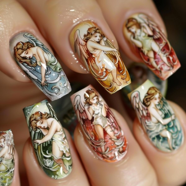 fancy angel fingernail designs