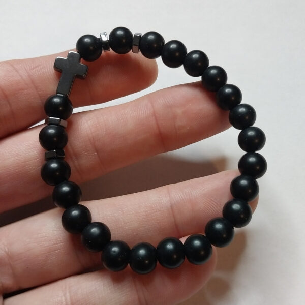 Christian Bead Bracelet Stone Black