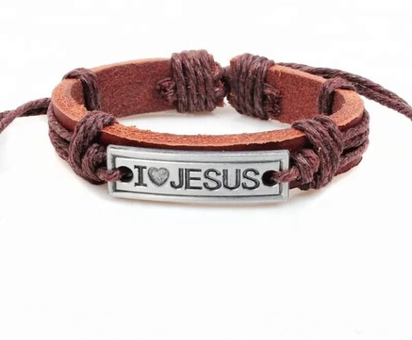 Brown I Love Jesus Leather Bracelet