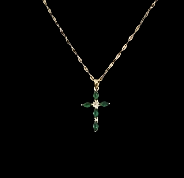 Oval Cut Green Cross Necklace for Women