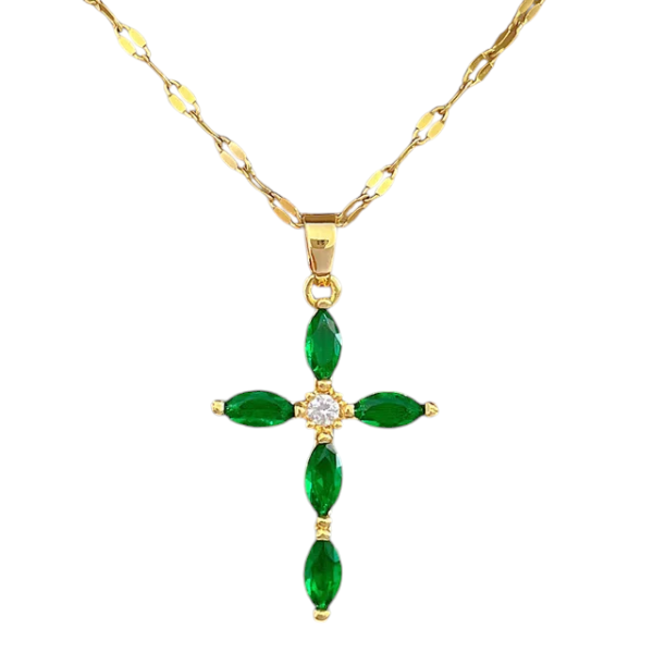 Oval Cut Green Cross Necklace for Women