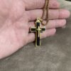 Triple Layered Gold and Black Cross Necklace with Chain Christian Jesus