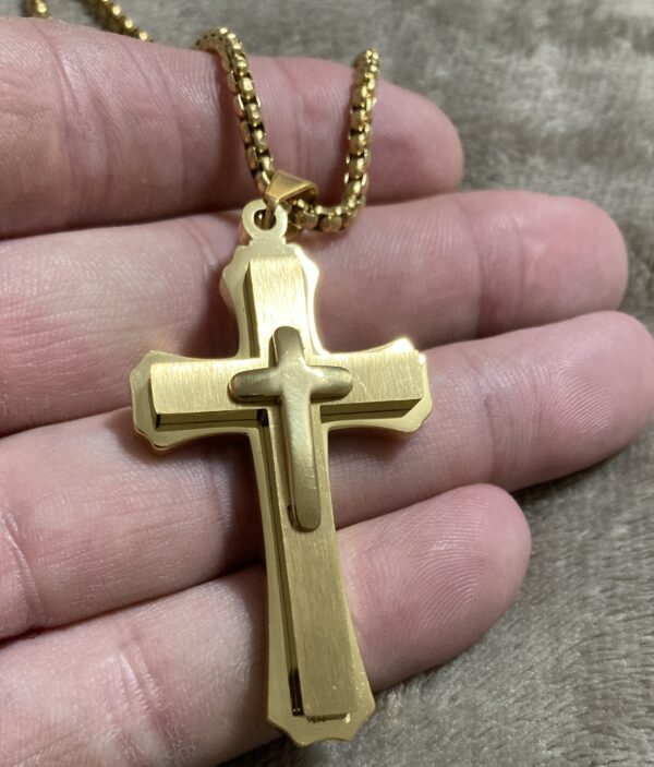 Triple Layered Gold Cross Necklace with Chain