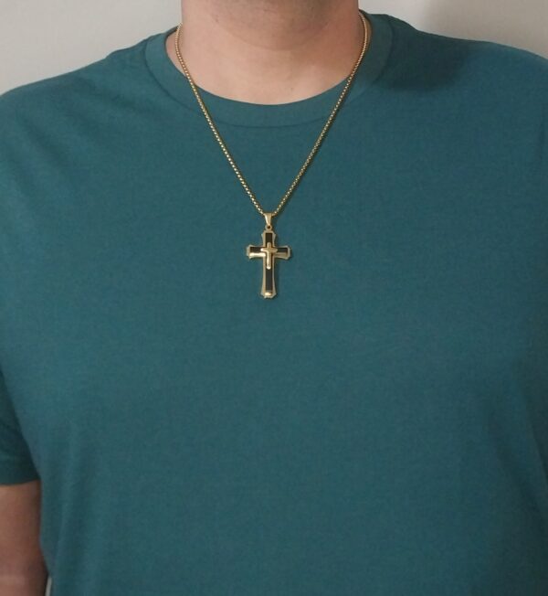 Gunmetal and Gold Layered Cross Necklace