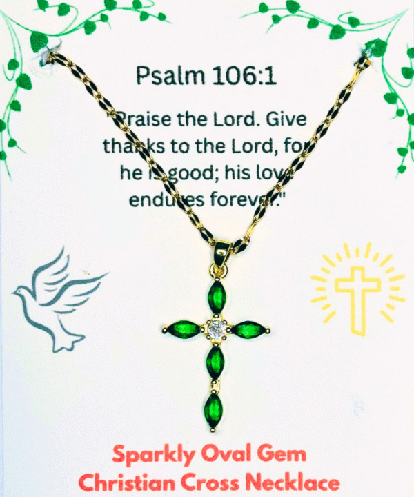 Sparkly Gem Cross Necklace for Women Green