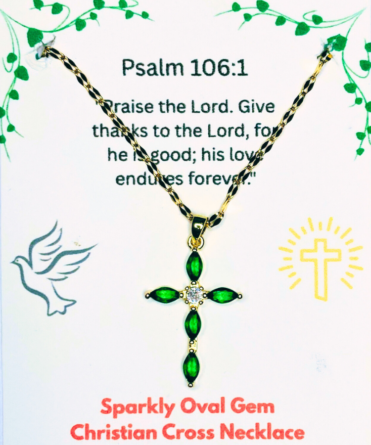 Sparkly Oval Cut Gem Christian Cross Necklace for Women