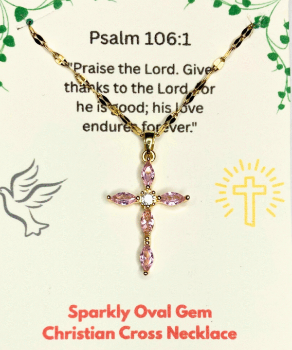 Sparkly Gem Cross Necklace for Women Pink