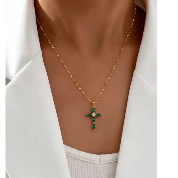 Oval Cut Cross Pendant Necklace and Flat Lock Oval Chain for Women - Image 2