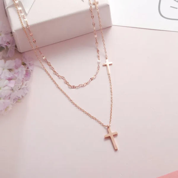 Rose Gold three cross chain necklace for women